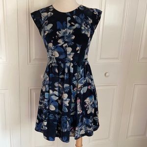 Rebecca Taylor Blue Watercolor Floral Silk Dress